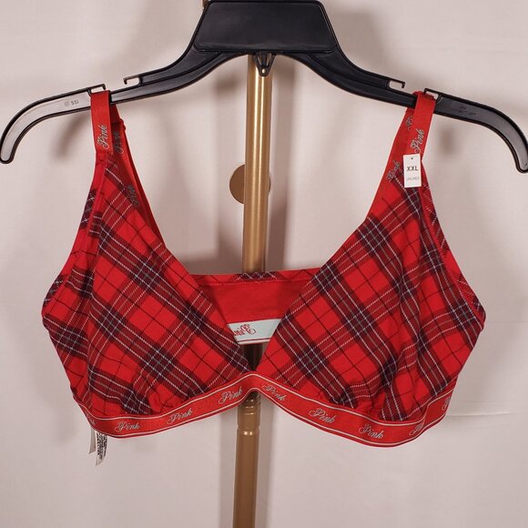 PINK Logo Cotton Triangle Bralette – Red Plaid – Size XXL – NWT - Picture 9 of 12